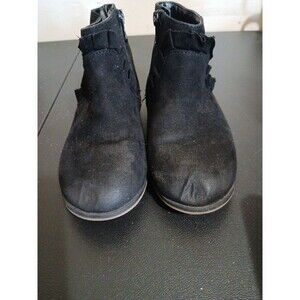 GIRLS CAT & JACK FAUX SUEDE SIDE-ZIP RUFFLE ACCENT ANKLE BOOTIES, Black BOOTS 12